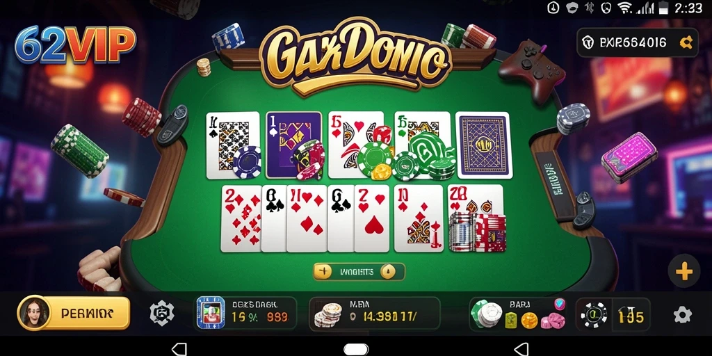 Tampilan gameplay seru dalam permainan Domino 62VIP.