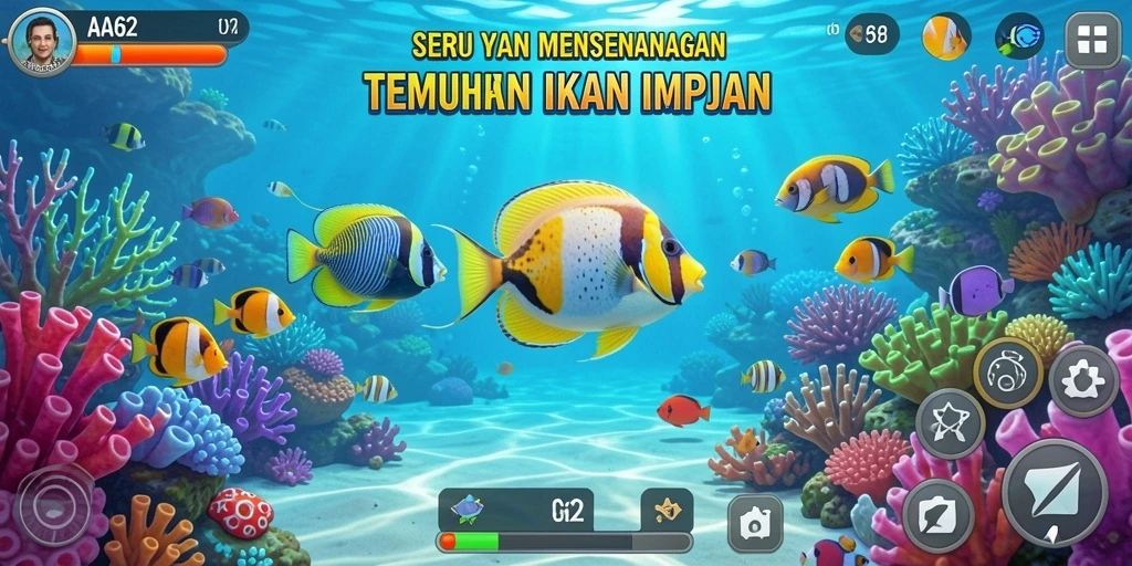 Tangkapan layar dari gameplay Tembak Ikan yang mengasyikkan.