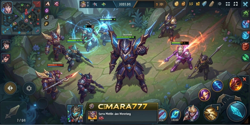 Screenshot gameplay CEMARA777, menampilkan aksi seru dalam pertandingan MOBA.