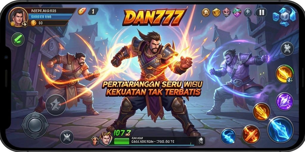 Tampilan gameplay <strong>DAN777</strong> yang penuh aksi di arena pertarungan.