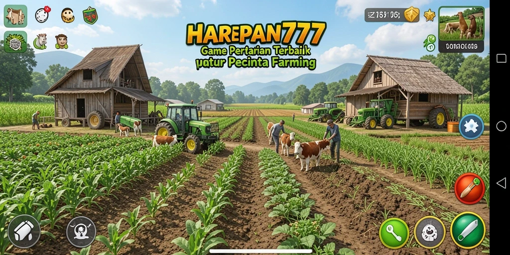 Gameplay HARAPAN777 yang menunjukkan ladang penuh tanaman hijau.
