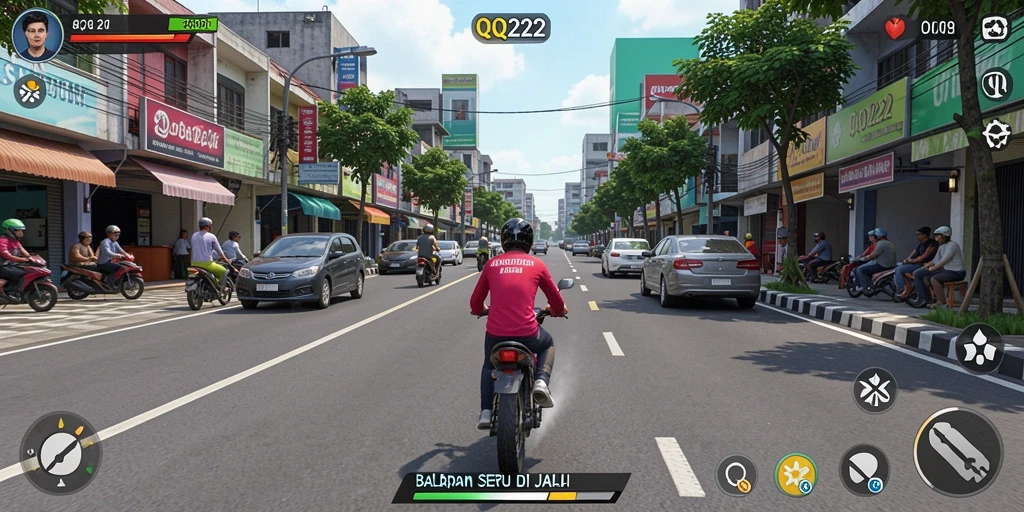 Tampilan gameplay QQ222 yang penuh aksi di lintasan balap.